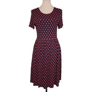 DB Moon Black Red Medium Polka Dot Fit Flare Dress